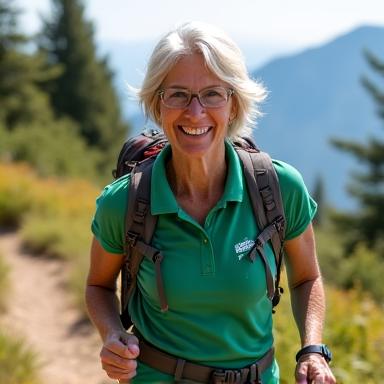 Active woman in her mid-60s enjoying a hike in nature