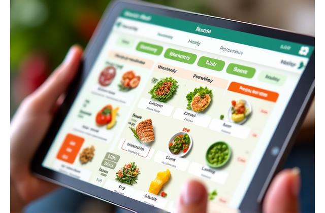 Screen showing a personalized meal plan application with healthy food icons