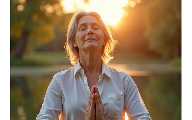 A serene person practicing meditation or mindfulness in a calm setting, representing mental wellness strategies.