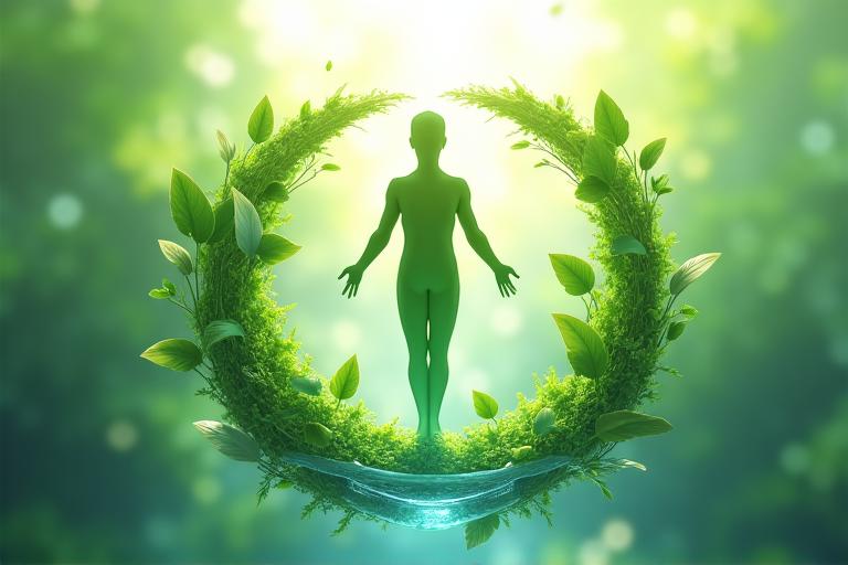 Graphic showing the interconnectedness of human health and environmental factors like clean air and water