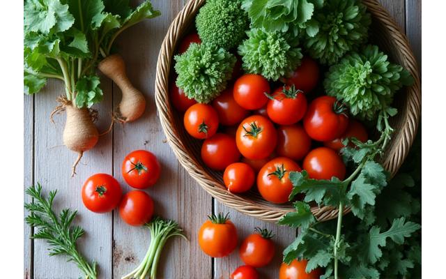 Fresh, organic vegetables in a rustic basket, suggesting farm-to-table nutrition